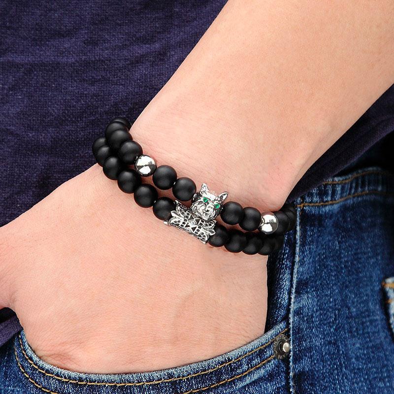 Bracelet Vintage avec tête de Lion et léopard pour homme et femme breloque œil de tigre naturel