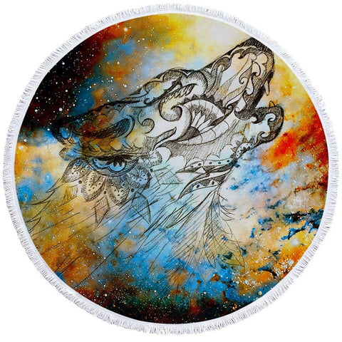 Serviette de Plage Ronde<br> Loup Abstrait