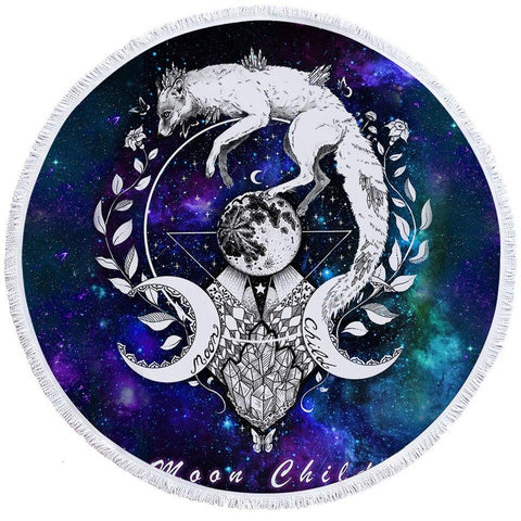 Serviette de Plage Ronde<br> Loup Rêveur