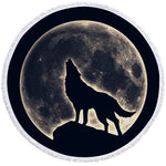 Serviette de Plage Ronde<br> Loup Pleine Lune