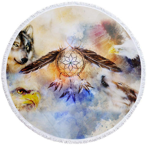 Serviette de Plage Ronde<br> Loup Multicolore