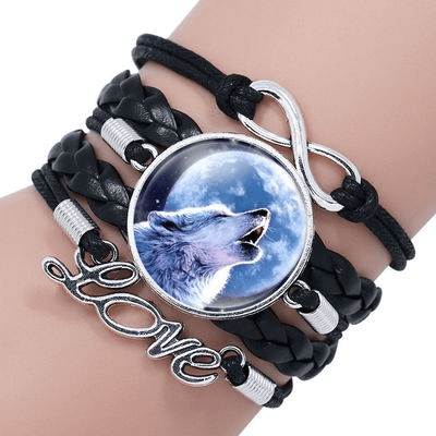 Bracelet Pour Homme Motif Loup - Noir, Neuf Avec Son étiquette - Style Tribal Et Masculin